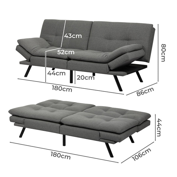 Levede Sofa Bed Futon Recliner Lounge Grey Sofa Beds