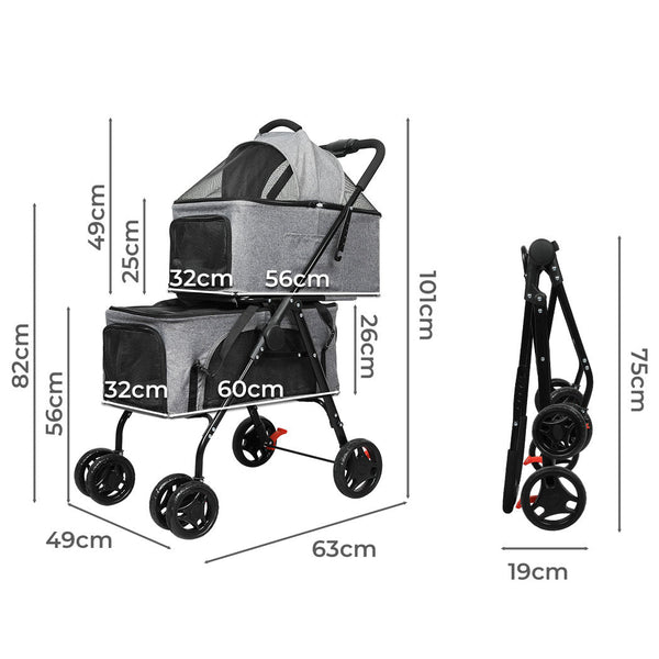 Pawz Two Tier Pet Stroller Double Dog Dog Strollers