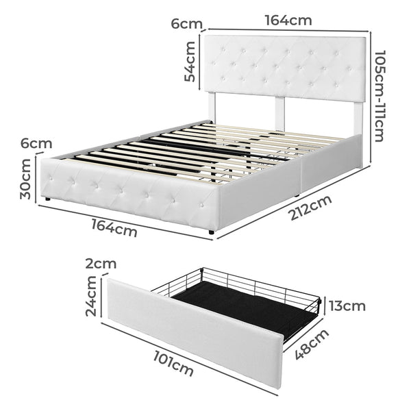 Levede Queen Bed Frame Tufted With 4 Storage Drawers Cream Queen Bed Frames