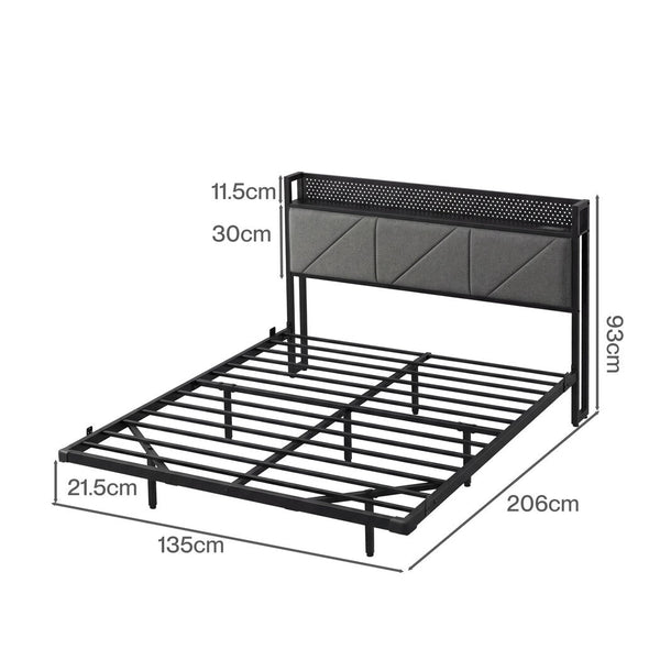 Levede Double Floating Bed Frame With Led Usb Storage Headboard Dark Grey Double Bed Frames