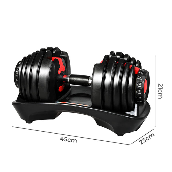 Centra 24Kg Adjustable Dumbbell Set Home Gym Black Dumbbells