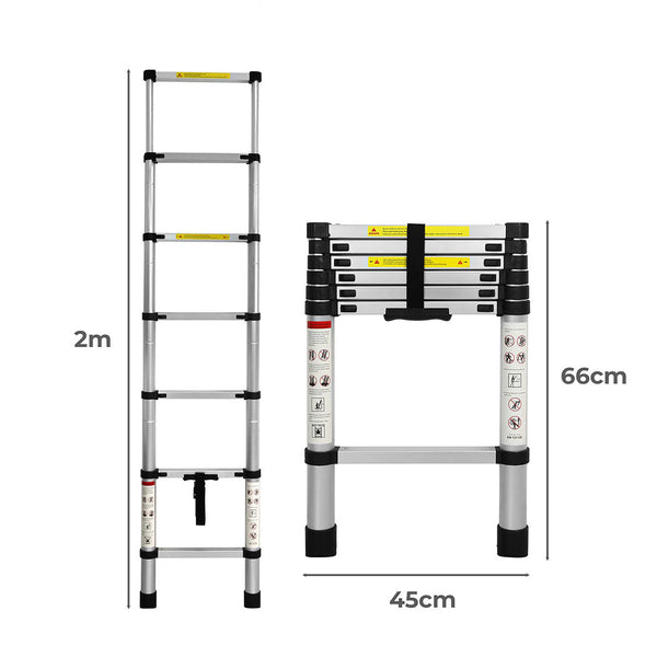 Traderight Multipurpose Ladder Telescopic 2M Silver Meter Ladders