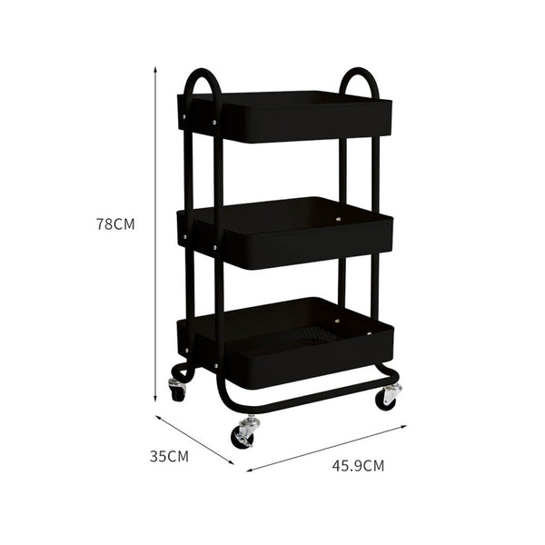 Levede 3 Tiers Kitchen Trolley Cart Black Kitchen Carts