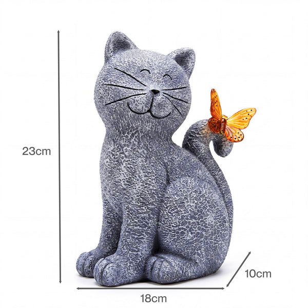 Emitto Solar Cat Butterfly Garden Statue With Led Light Resin Outdoor Decor Ornaments & Statues