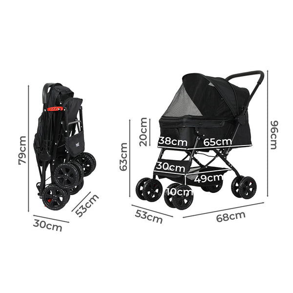 Pawz Pet Stroller Dog Cat Carrier Foldable Black Dog Strollers