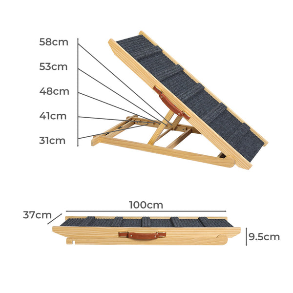 Pawz 5 Wood Adjustable Height Pet Ramp Durable And Versatile For Easy Access Pet Transport