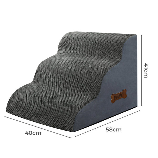 Pawz 3 Steps Pet Stairs Dog Ramp High Density Foam Grey Pet Transport