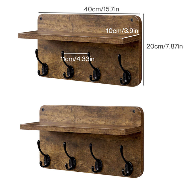 Levede 2 Piece Wall Mounted Coat Rack With Shelf & Hooks Rustic Brown Coat & Hat Racks