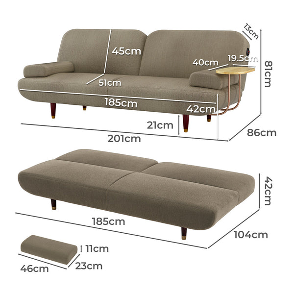 Levede Convertible Sofabed With Usb Charge And Side Table Sofa Beds