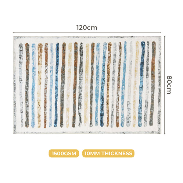 Marlow Floor Rug Short Pile Washable Carpet Soft Plush Non Slip Stripe 80X120 Rugs