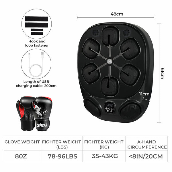 Centra Smart Music Boxing Machine With 8Oz Glove Strike Pads & Mitts