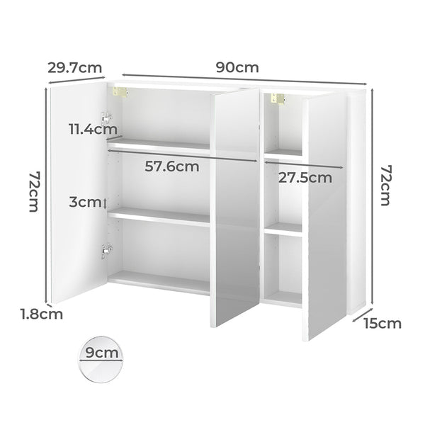 Levede Bathroom Mirror Cabinet 90Cm Mirrors