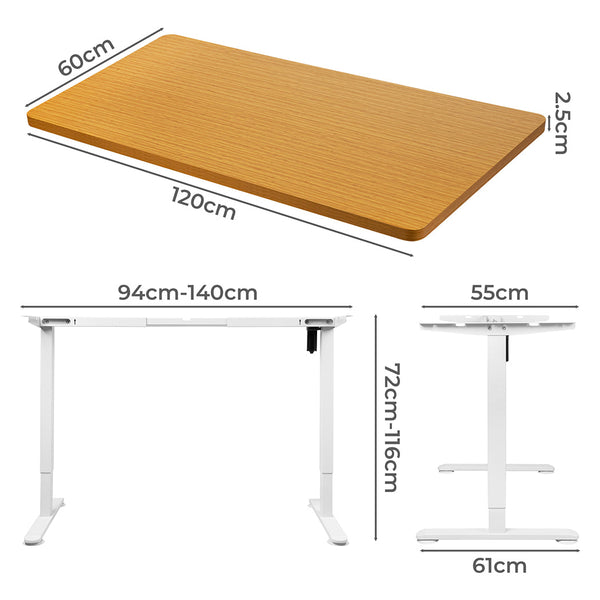 Levede Motorised Standing Desk Height 120Cm Natural 800X 1.5Mm White Frame Standing Desks