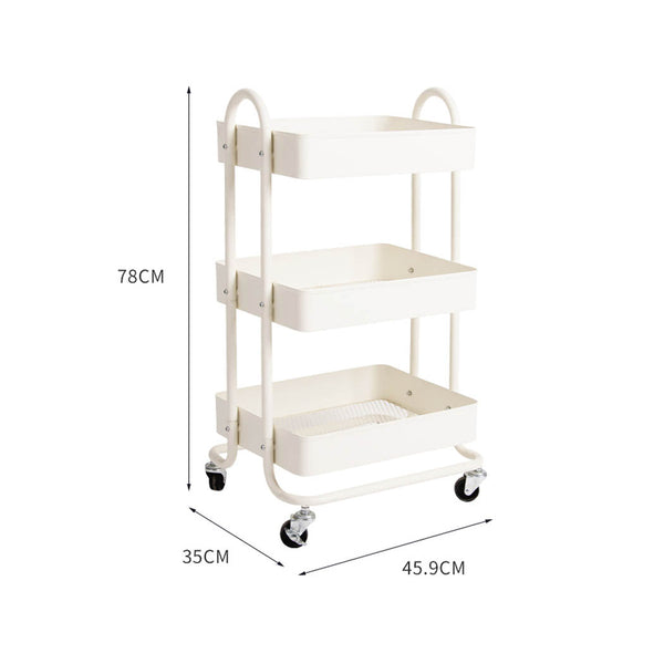 Levede 3 Tiers Kitchen Trolley Cart White Storage Organiser With Rolling Wheels Kitchen Carts