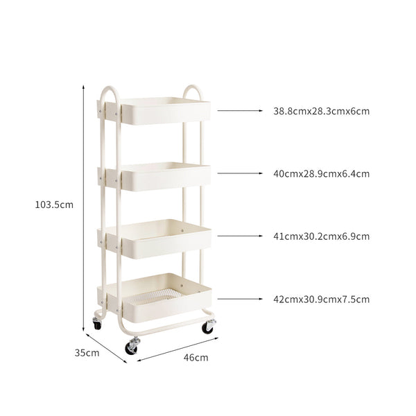 Levede 4 Tiers Kitchen Trolley Cart White Kitchen Carts