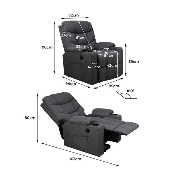 Levede Recliner Chair Electric Lift Grey Office Chairs