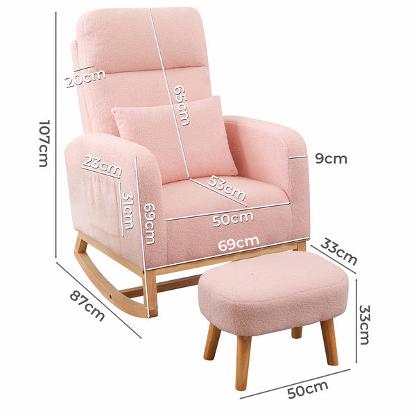 Levede Rocking Chair With Footrest Side Pocket Pink Chairs