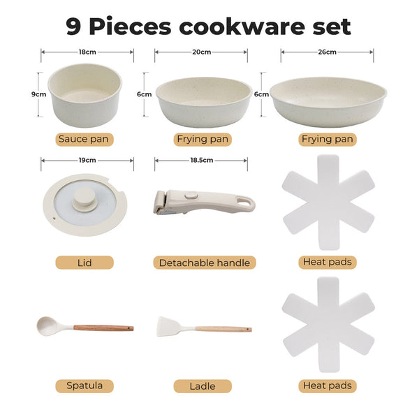 Toque 9 Piece Non Stick Cookware Set Kitchen Fry Pan Frying & Grill Pans
