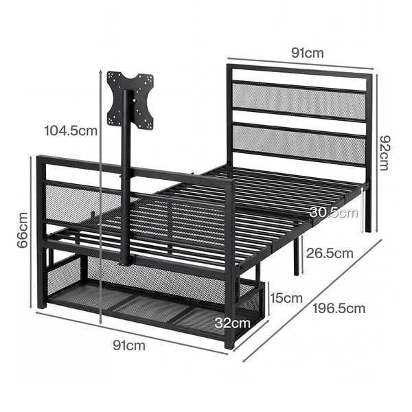 Levede Single Metal Gaming Bed Frame With Rotating Tv Mount & Storage Single Bed Frames
