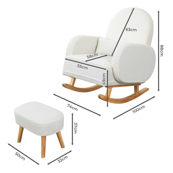 Levede Fleece Rocking Chair With Footstool Sofas Armchairs & Couches