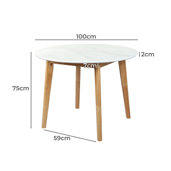 Levede Elegant Round Dining Table With Rubberwood Base 100Cm White For Home Space Dining Tables