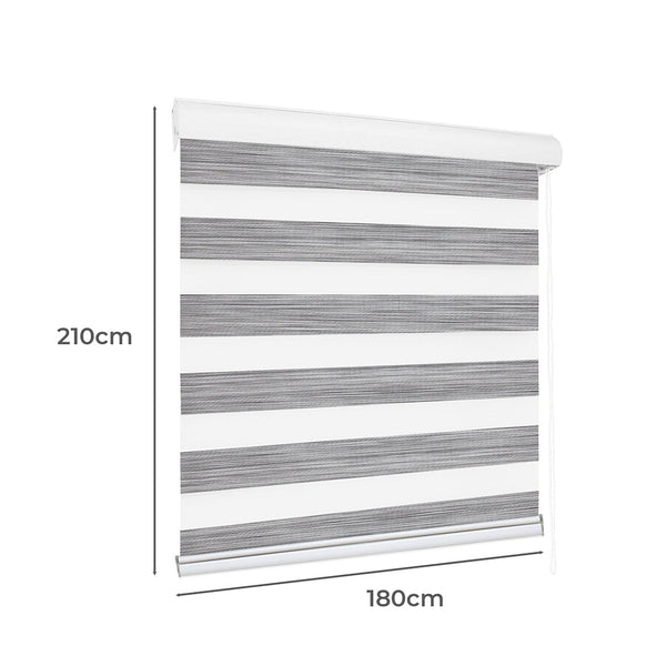 Marlow 1X Blackout Zebra Roller Blind Curtains 180X210cm Grey Curtains & Drapes