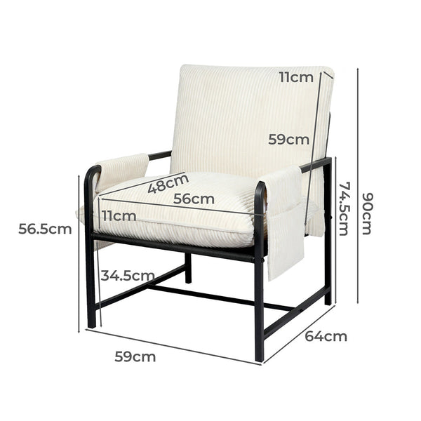 Levede Metal Framed Lounge Chair Corduroy In Beige Loungers