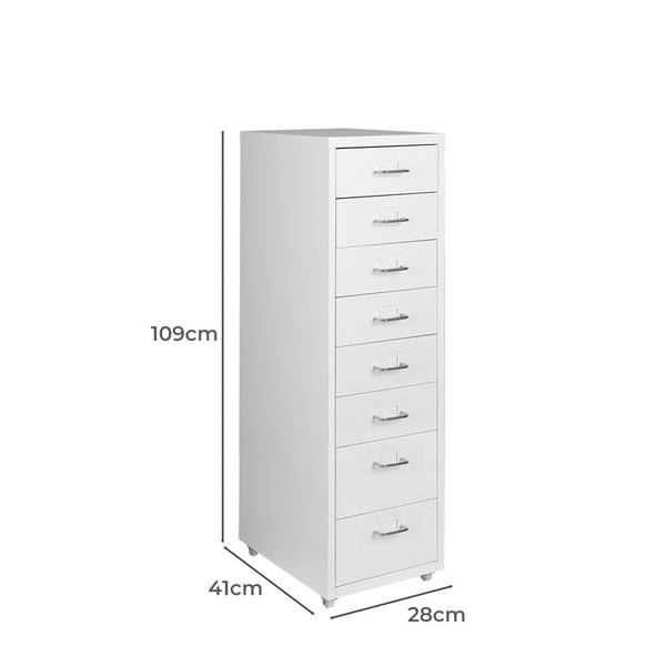 Levede Office Cabinet 8 Drawer Drawers Filing Steel Frame White Cabinets & Cupboards