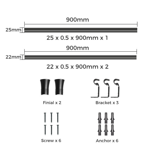 Marlow Black Curtain Rod Steel Quiet Rail Pole Pommel Set Extendable Adjustable For Windows Curtain Poles & Accessories