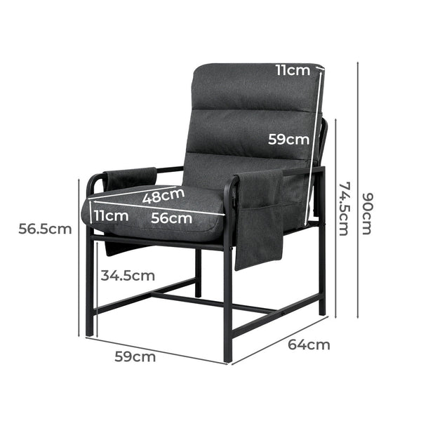 Levede Metal Framed Lounge Chair Linen In Dark Grey Loungers