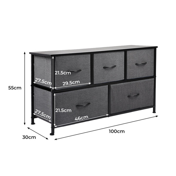 Levede Chest Of 5 Drawers Storage Cabinet Dark Grey Modern Home Organization Cabinets & Cupboards