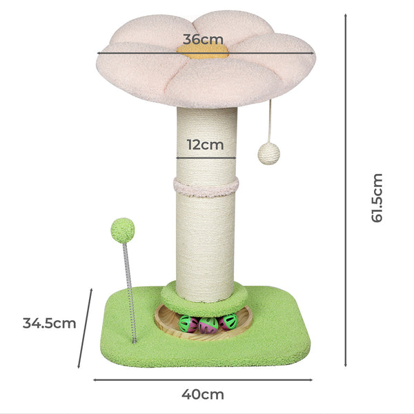Pawz Cat Scratching Post Flower 61.5Cm Tree Tower Pink And Green Furniture & Scratchers
