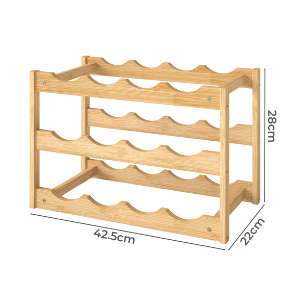 Toque Natural Bamboo Wine Rack 12 Bottle Capacity Racks