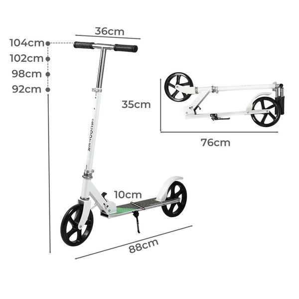 Monvelo Folding Scooter Dual Large Wheels White Push Scooters