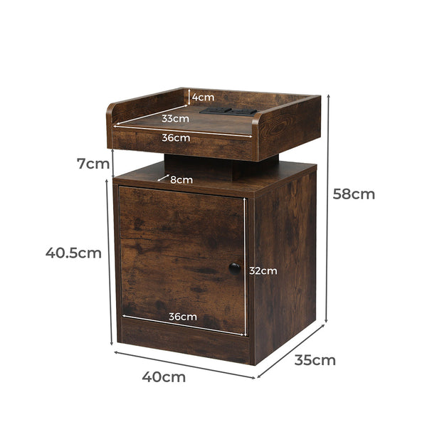 Levede Bedside Table Usb Charger Outlet Rgb Oak Bedside Tables