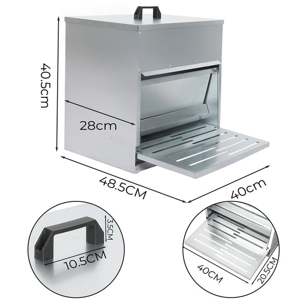 Pawz 10Kg Auto Chicken Feeder Dispenser Galvanised Steel Backyard Poultry Feeders