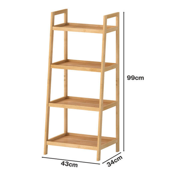 Levede Bamboo Ladder Bookcase 4 Shelf Books Plant Storage Rack Organiser Bookshelves