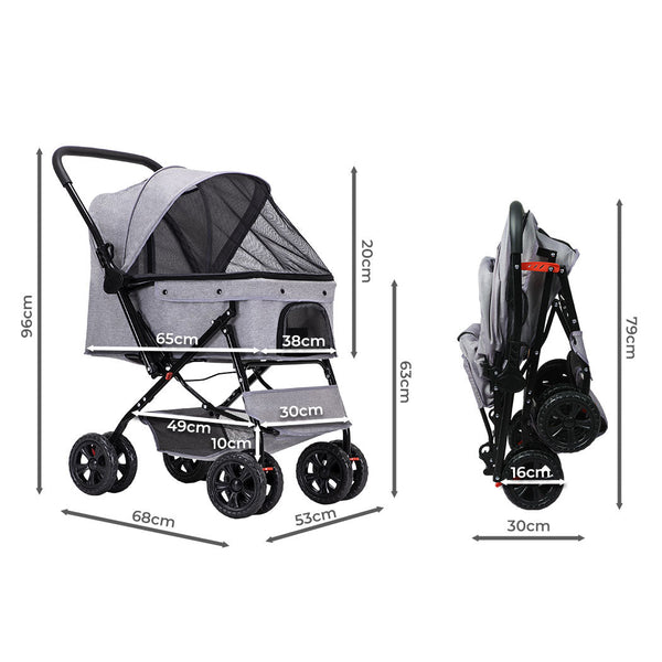 Pawz Pet Stroller Pram Dog Carrier Trailer Grey Dog Strollers