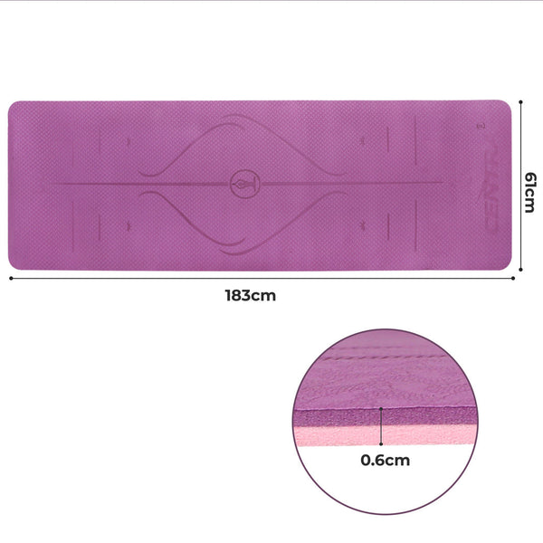 Centra Yoga Mat Dual Colour Body Position Lines Purple Mats & Non Slip Towels