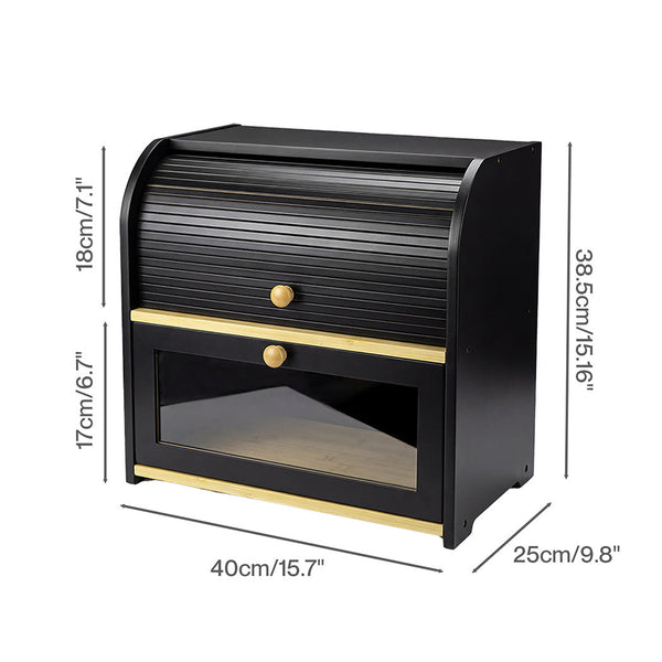 Toque 2 Tier Bamboo Bread Bin With Roll Top Door Kitchen Storage Bread Bins
