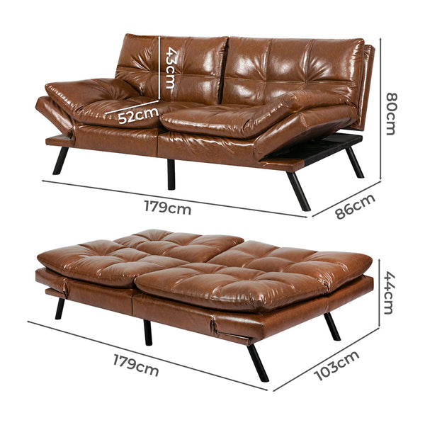 Levede Sofa Bed Futon Recliner Lounge Brown Sofa Beds