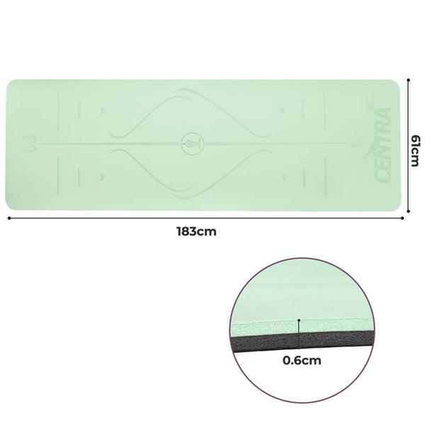 Centra Yoga Mat Dual Colour Body Position Lines Mint Green Mats & Non Slip Towels