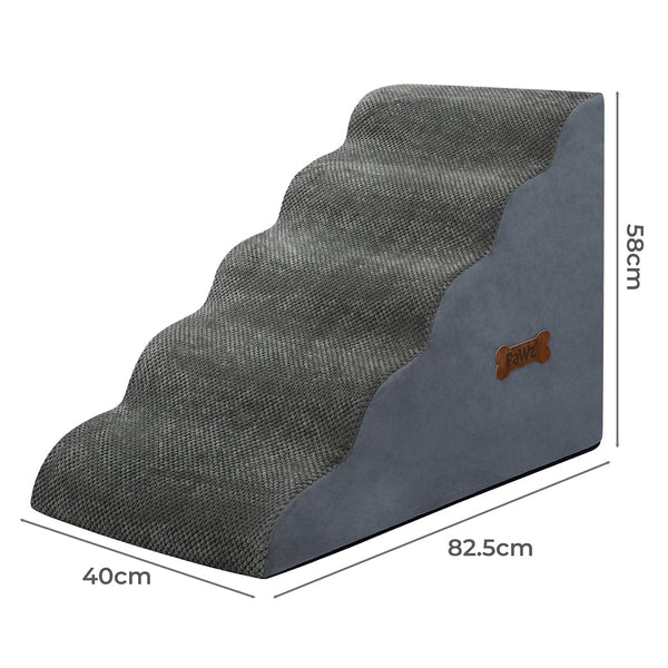 Pawz 5 Steps Pet Stairs Dog Ramp High Density Foam Grey Pet Transport