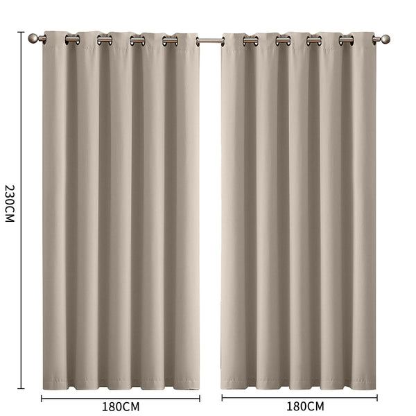2X Blockout Curtains Panels 3 Layers Beige 180 230Cm Curtains & Drapes