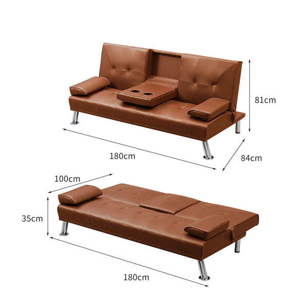 Levede 3 Seater Sofa Bed Recliner Brown Sofa Beds