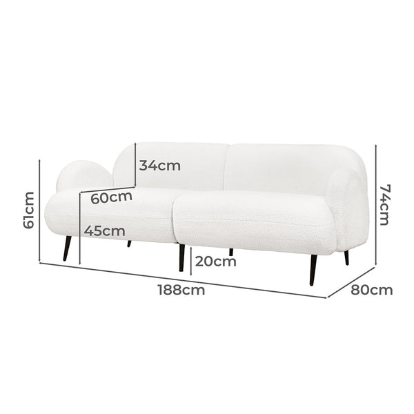 Levede Cloud Sofa 3 Seater Sherpa Fleece White Cozy Living Room Seating Sofas Armchairs & Couches