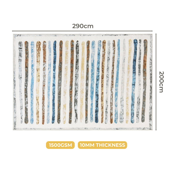 Marlow Floor Rug Short Pile Washable Carpet Soft Plush Non Slip Stripe 200X290cm Rugs