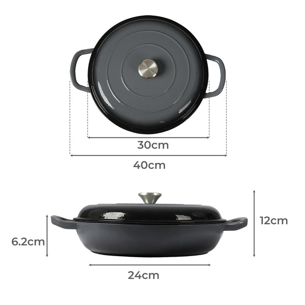 3.5L Enamel Dutch Oven Pan Black Cooking Pot Cast Iron With Lid Heat Resistant Casserole Pans
