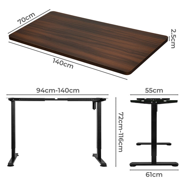 Levede Motorised Standing Desk Adjustable 140Cm Walnut 1000X 1Mm Black Frame Standing Desks