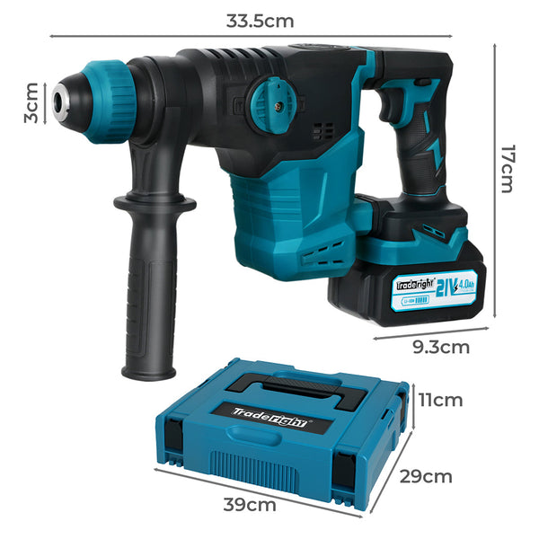 Traderight 21V Cordless Rotary Hammer Drill Tool Set Black Blue Drills
